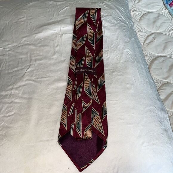 Vtg 90s Chaps Ralph Lauren maroon silk tie - Picture 3 of 5